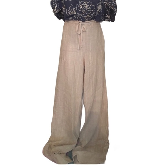 Counterparts Pants - Khaki Light Linen Striped Pants Sz 12P